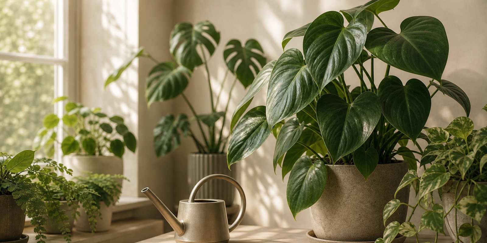 Photorealistic plant care cover image for How Often Should I Water Houseplants? A No-Nonsense Guide