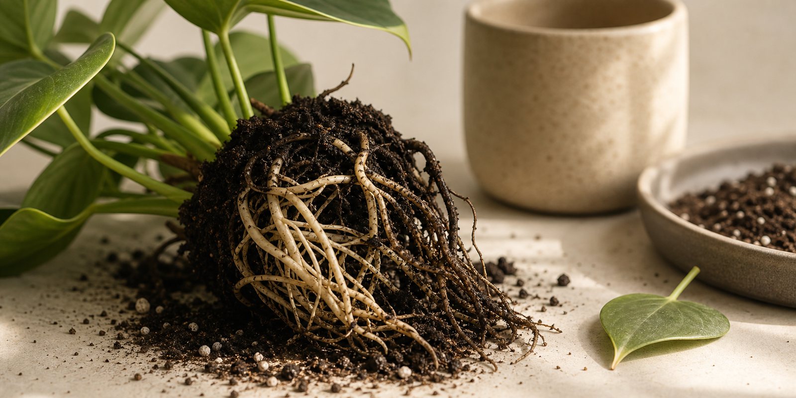 Photorealistic plant care cover image for How to Save a Plant from Root Rot: Signs, Treatment, and Recovery
