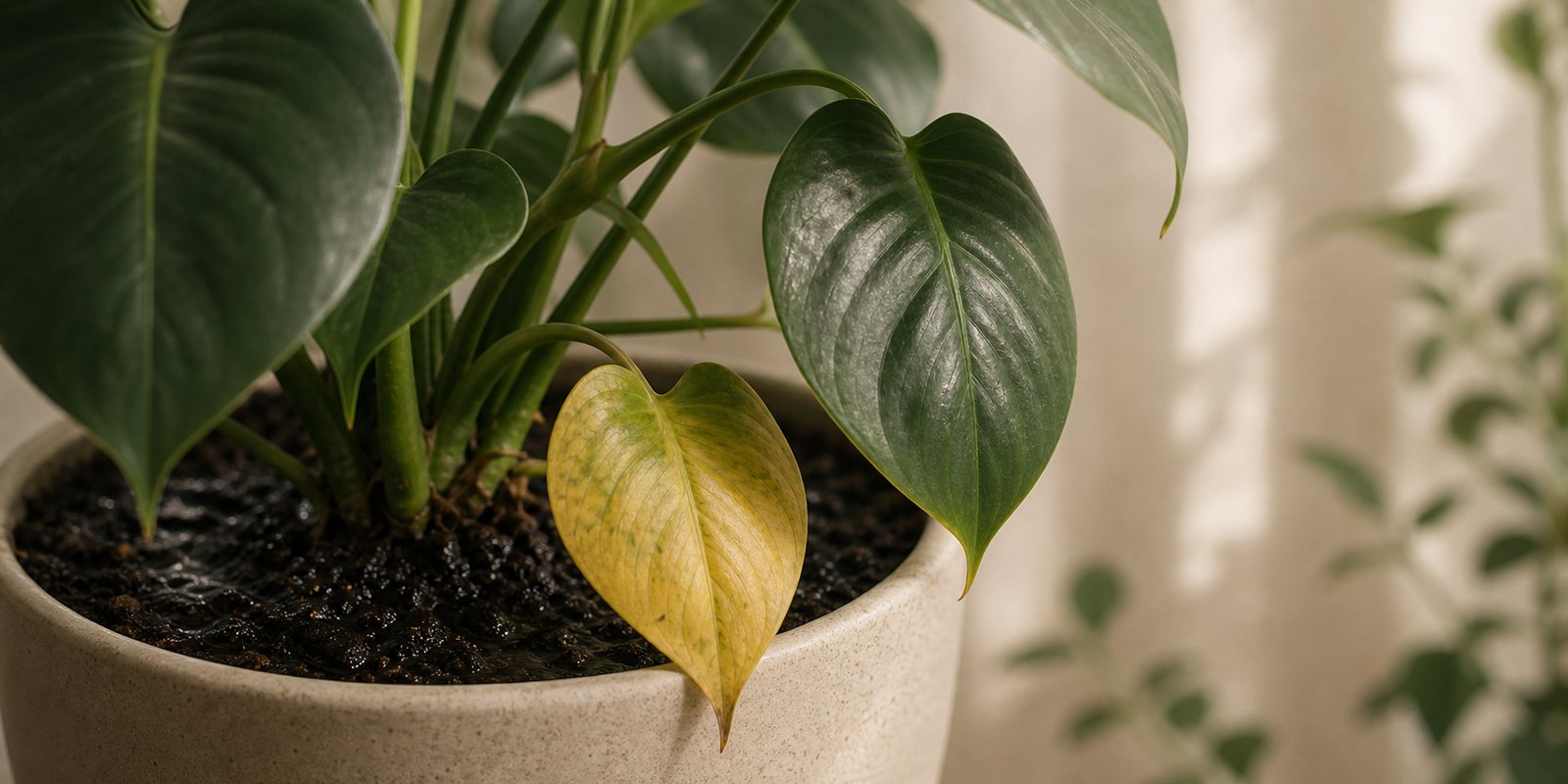 Photorealistic plant care cover image for Overwatered Plant: Signs, Fixes, and What to Do Next