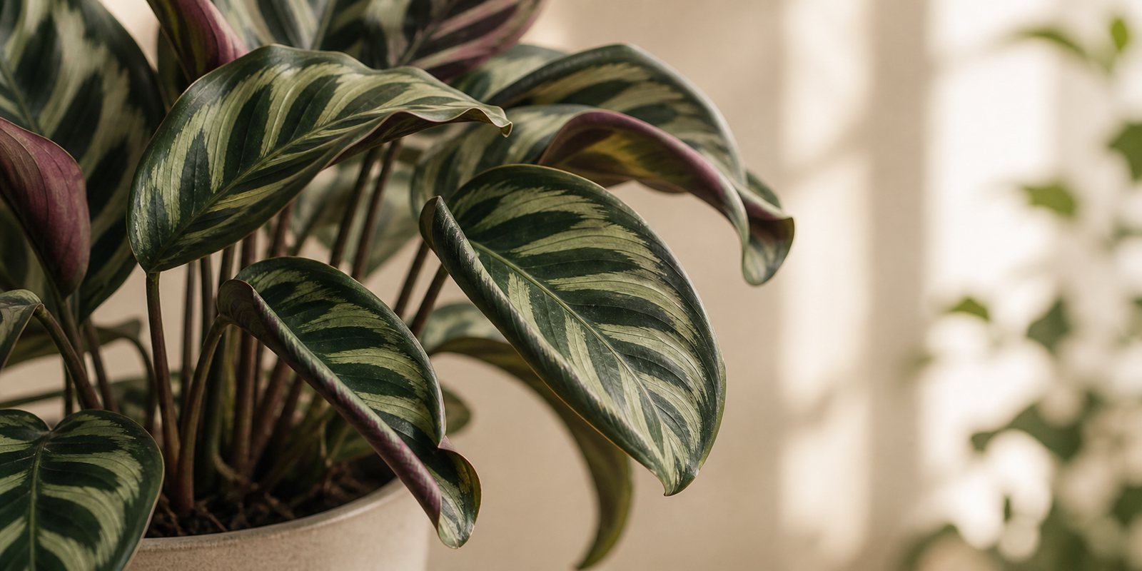 Photorealistic plant care cover image for Why Are My Calathea Leaves Curling? Humidity, Water, and Light Fixes