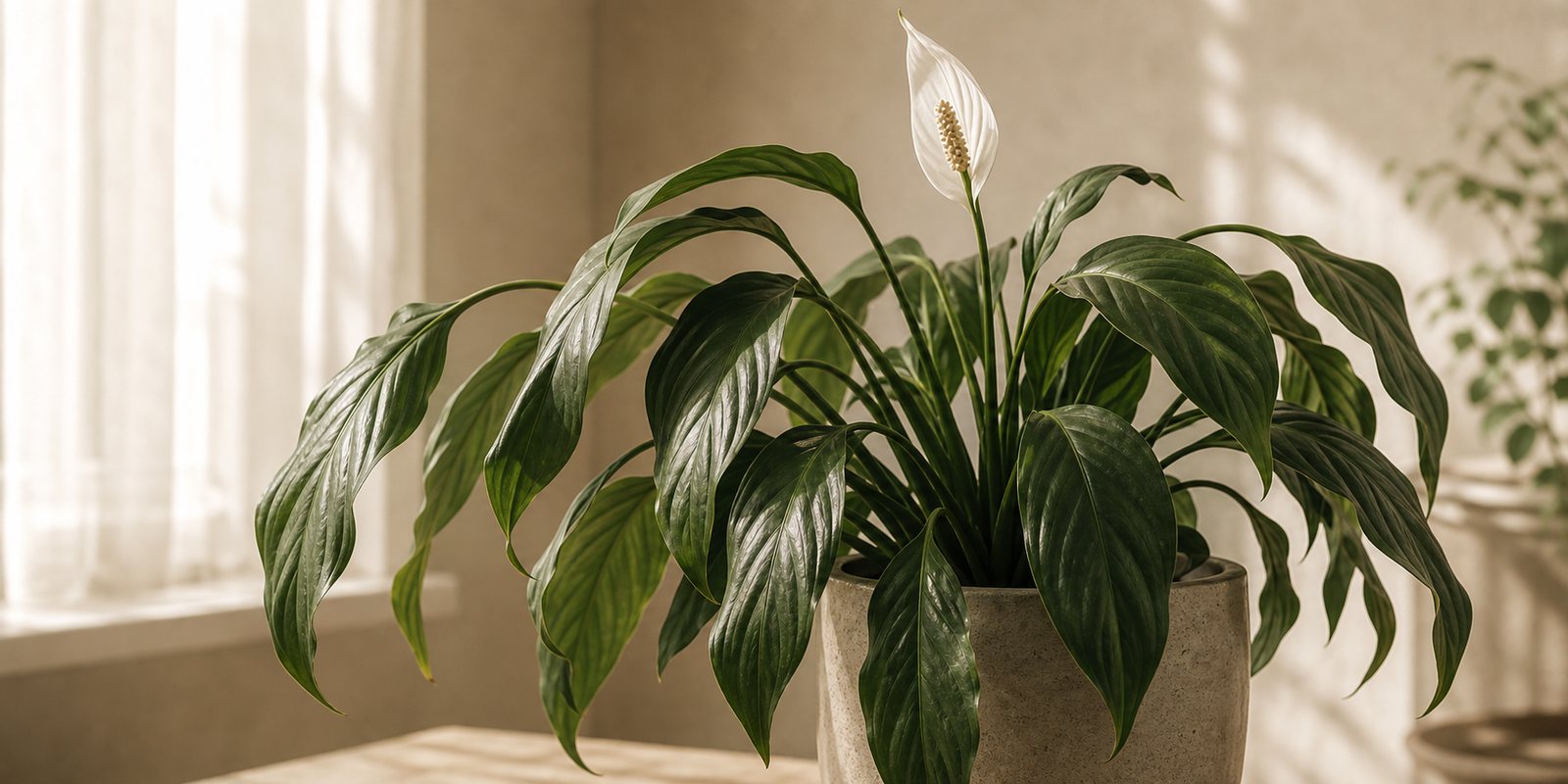 Photorealistic plant care cover image for Why Is My Peace Lily Drooping? Water, Light, and Root Causes