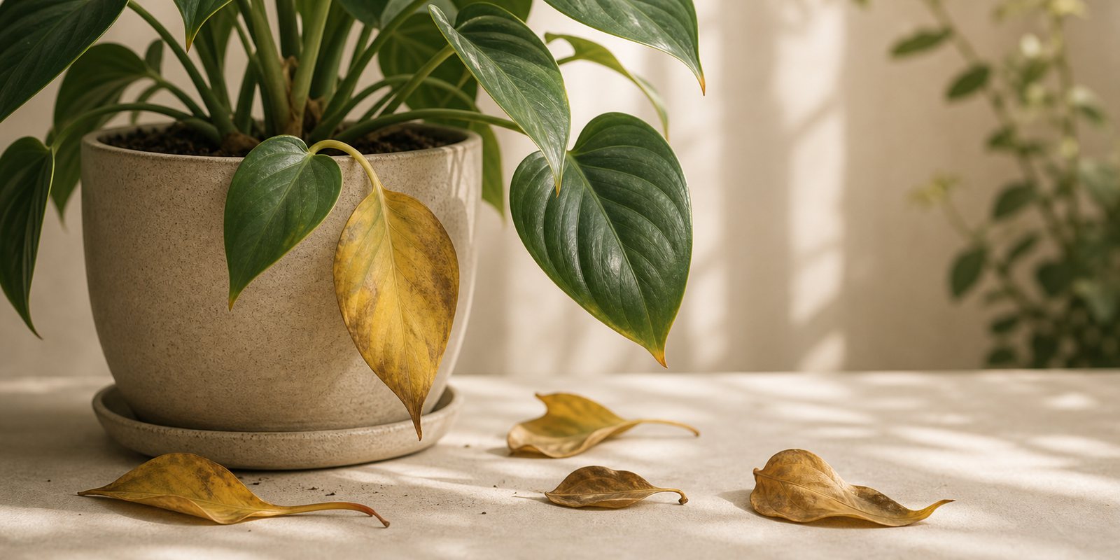 Photorealistic plant care cover image for Why Is My Plant Losing Leaves? Common Causes and Fixes